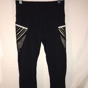 Athleta Women's Athletic High Rise Silver Stripe Accent Black Leggings Size XS